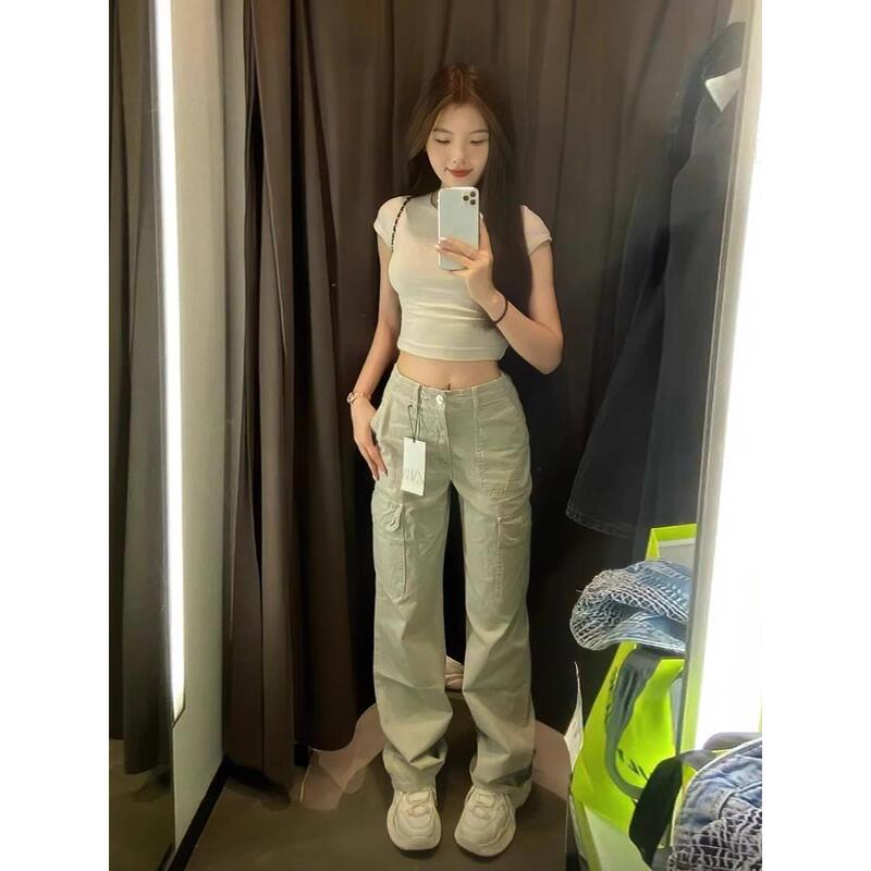 Za Foreign Trade Export Versatile Classic Cargo Pants Casual Pants American Retro Straight-Leg Pants for Women 5520265 802
