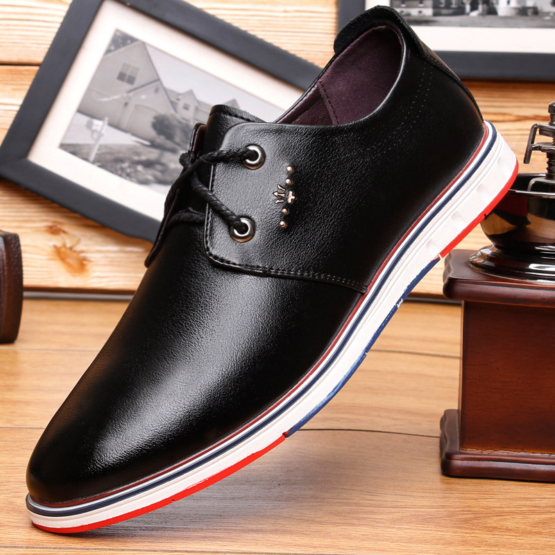 New spring and autumn casual leather shoes men's trend British youth business men's shoes round toe soft leather Korean version lace-up shoes