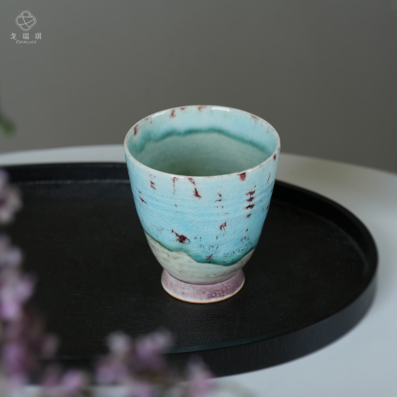 Imitation Wood-Fired Effect Soda-Glazed Turquoise Kiln-Fired Master Cup Tea Cup, Handmade Large Size, Jingdezhen High Temperature
