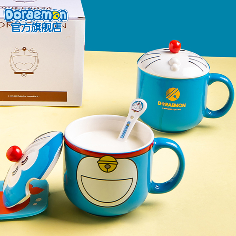 Aifilm authorization Doraemon A dream styling cup ceramic Mark cup with lid with spoon water glass home holding cup office