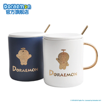 Doraemon embossed bronzing mug Ceramic cup cartoon creative with lid with spoon surrounding mens and womens glasses