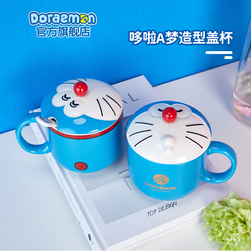 Aifilm entitling Doraemon A dream styling Cup of the cup lovers to the cup with a lid with a spoon ceramic cup female water cup