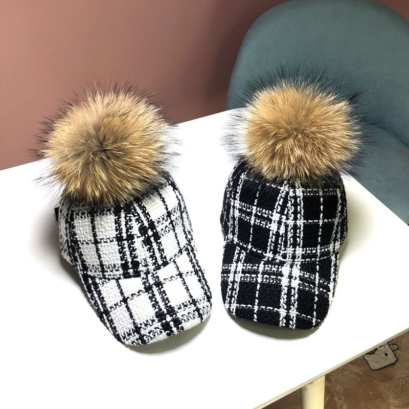 Baby hat autumn winter new male and female child raccoon hairy duck tongue cap Korean version Children's wave Fashion parent-child baseball cap