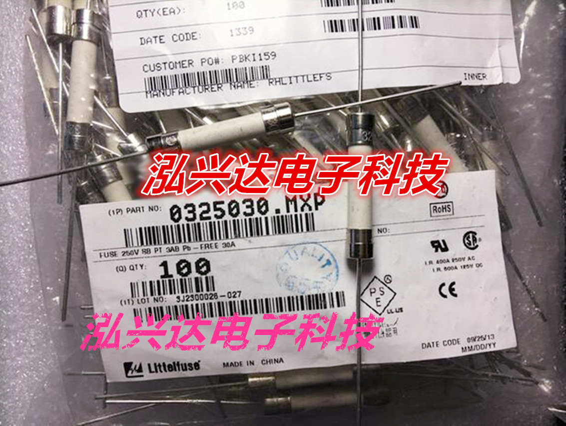 Lithic 6 3x32 ceramic fuse tube 0325030 MXP LF 30A 250V time-lapse with pin 