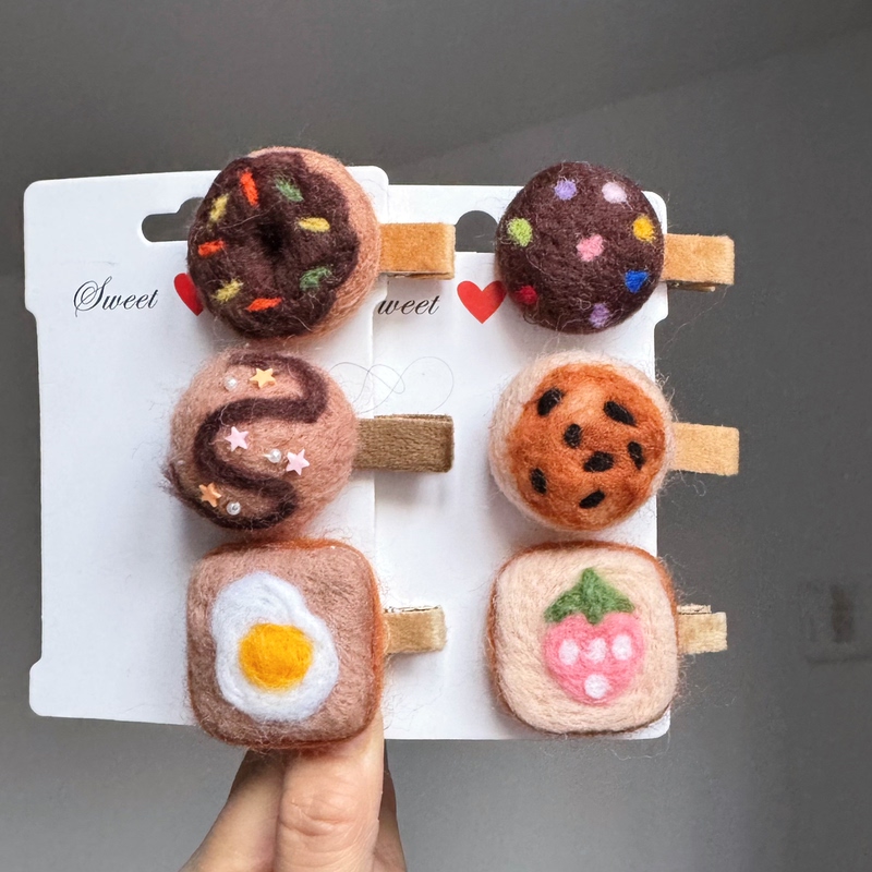 Free Shipping for Orders over 25. Cute Cartoon Pizza, Toast, Cookies, Donuts, Wool Felt Hair Clips for Girls