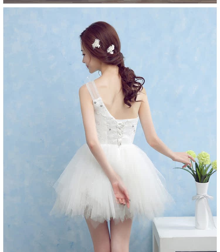 Gây sốc thời trang hiển thị mỏng rượu cô dâu ảnh hiệu suất thực giản dị váy cưới ngắn Hàn Quốc mới