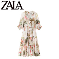 ZA new women's clothing LA fashion European and American style foreign trade floral dopamine wear lace-up mid-length skirt 1330985