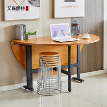 Folding round table home round dining table with wheels removable dining table multi-functional small apartment restaurant large round tabletop