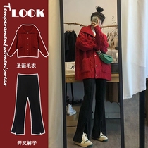 Maternity wear autumn and winter suit 2022 fashionable spring and autumn new sweater cardigan jacket lazy style casual two-piece set