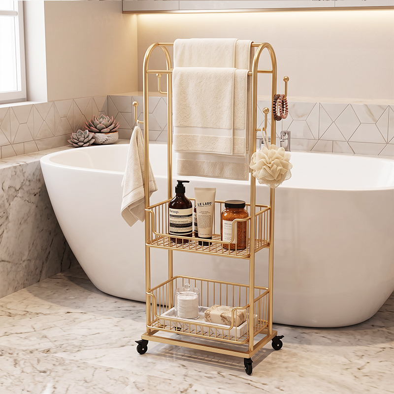 Bathroom Trolley Storage Rack Next to the Bathtub, Towel Rack, Bathroom Sink Multi-Functional Floor-Standing Towel Storage Rack