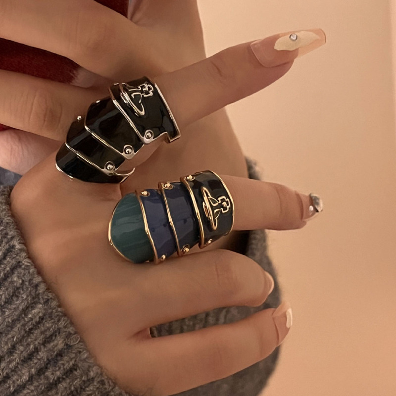 Dark Style Fashionable Punk Metal Four-Section Armor Ring Vivian Unisex Saturn Couple Roman Open Ring Dark Style Fashionable Punk Metal Four-Section Armor Ring Vivian Unisex Saturn Couple Roman Open Ring