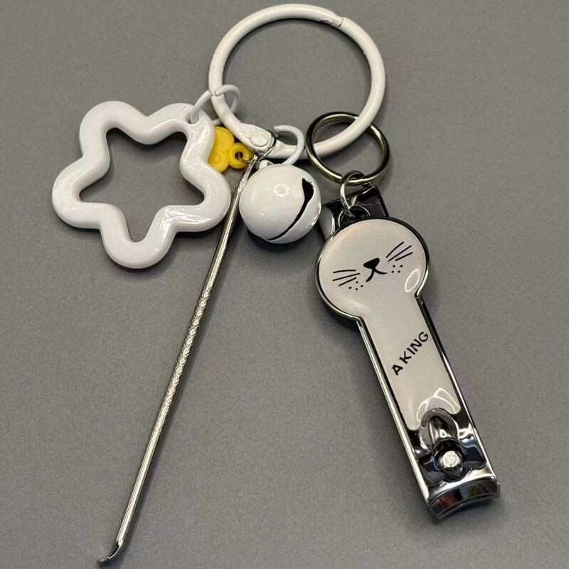 Cute Ear Pick Keychain Nail Clipper Cartoon Set Nail Clippers Ear Pick Nail Clippers Pendant Couple Backpack