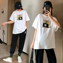 Pregnant women summer suit Net red fashion foreign style out of summer sports pants tide mom short-sleeved top casual two-piece set