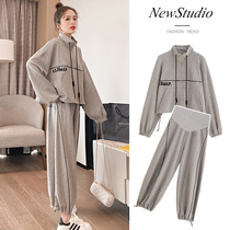 Pregnant women autumn suit Age-reducing tide mother loose long-sleeved sweater leisure sports spring and autumn models net red foreign style two-piece set