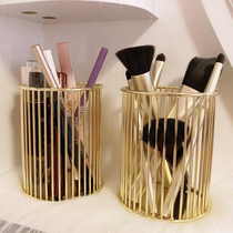 Desktop makeup brush bucket storage bucket ins Wind Nordic wrought iron Golden Pen Holder lipstick cosmetics storage box dustproof