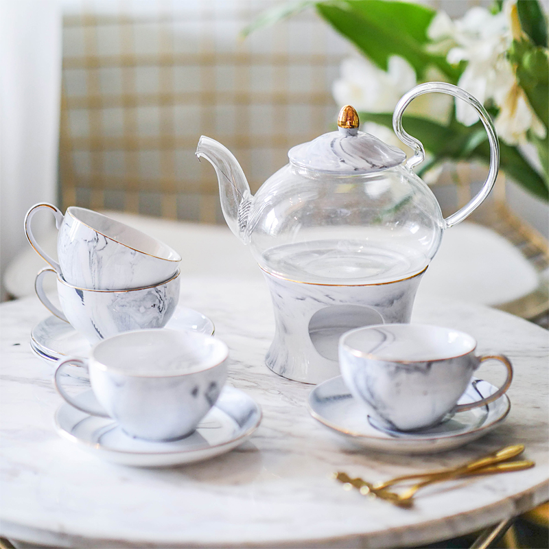 Ceramic flower cup set Fruit flower teapot set glass teapot set suit heat heat heating base candle