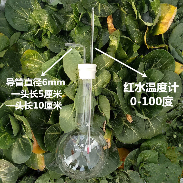 圆长 圆底烧瓶配打孔橡胶塞导管红水温度计0-100度150/250/500ml