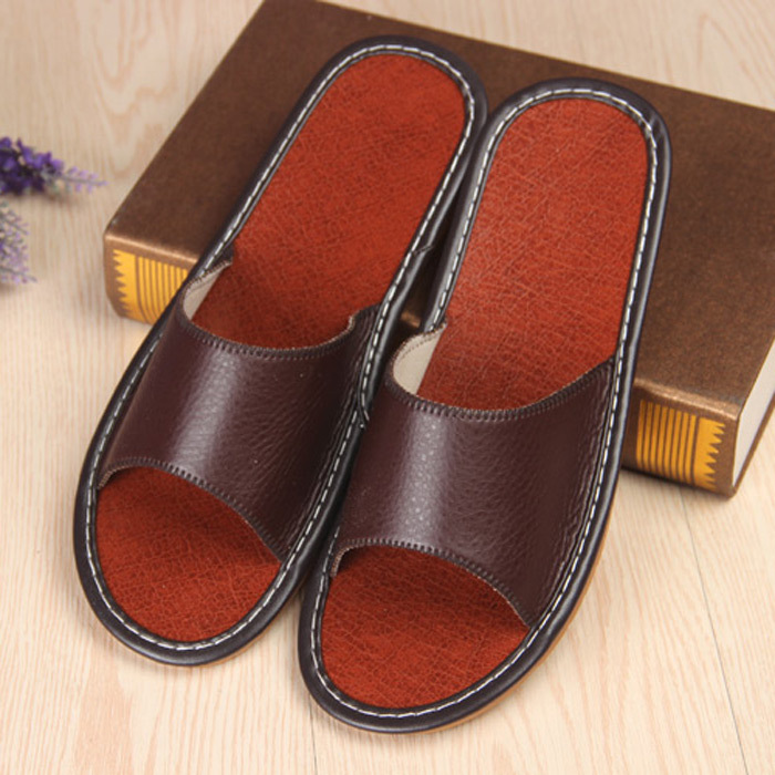 Haining Leather Slippers for Home Indoor Use, Non-Slip, Solid Bottom, High-End Summer Floor Slippers for Men and Women