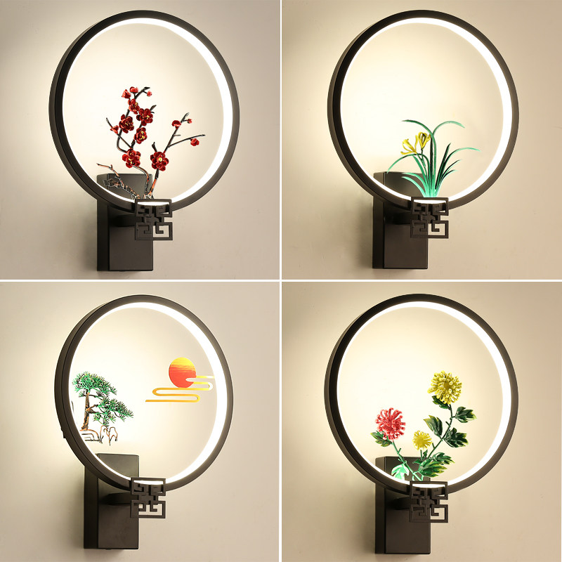 New Chinese wall lamp modern simple bedroom bedside lamp living room staircase aisle hotel Zen Chinese wind background wall