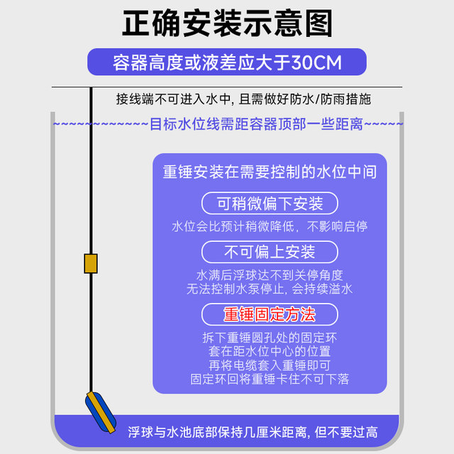 Float Switch Water Level Controller Liquid Level Gauge Water Tower Fully Automatic Water Filling Water Tank Water Pump Water Full Automatic Shut-Off Small Household