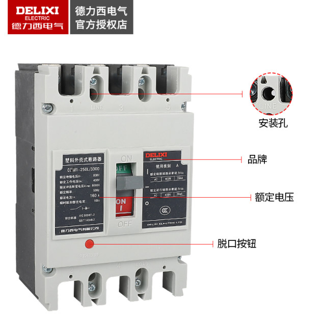 Delixi CDM1-250L plastic case circuit breaker 3300 air switch 200A125A160A225A air switch 3P