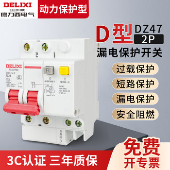 Delixi 2P Circuit Breaker D-Type Leakage Protection Switch 63A Circuit Breaker Leakage Protection 2P 32A Protector for Home Use 220V