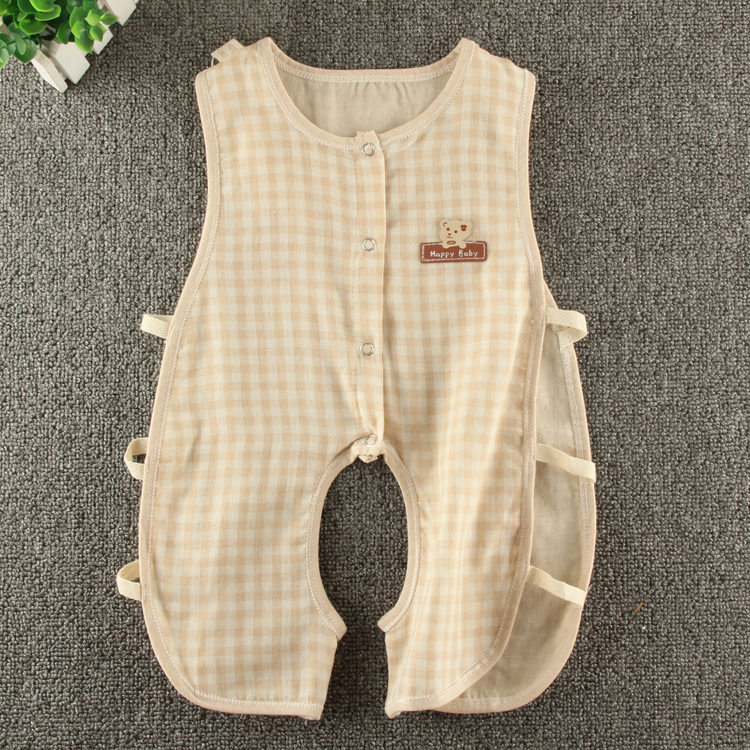 Bé bib mỏng bé onesies không tay mùa hè mở tập tin 哈 quần áo đồ ngủ