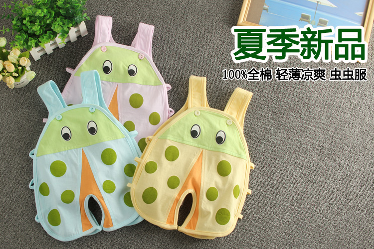 Bé bib mỏng bé onesies không tay mùa hè mở tập tin 哈 quần áo đồ ngủ