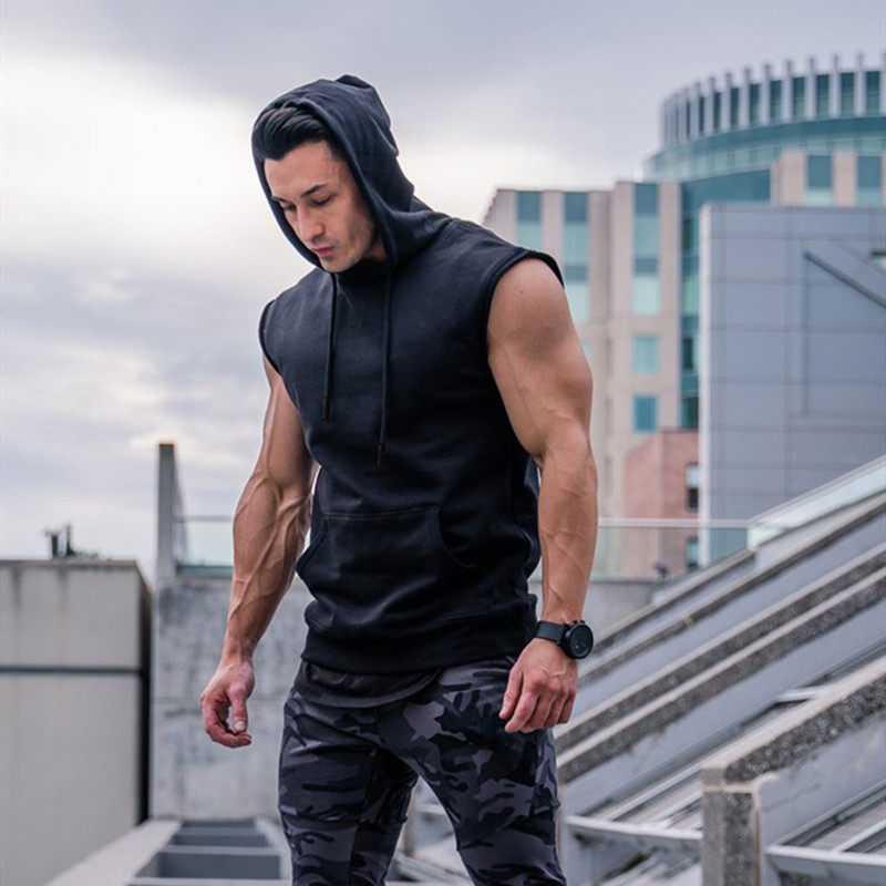 Спортивная футболка с коротким рукавом для спортзала, жилет, толстовка с капюшоном, большой размер 