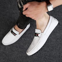 Doudou shoes mens 2022 new leather autumn trend white leather shoes casual shoes Korean version all-match soft bottom loafers
