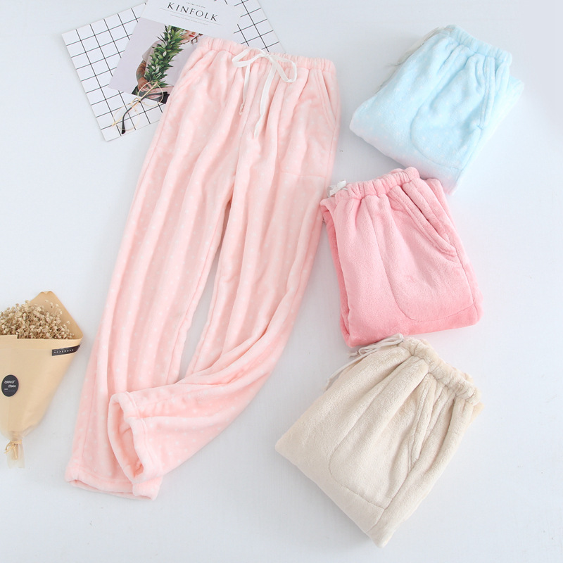 Flannel Pyjama Phụ nữ mùa thu và mùa đông cộng với nhung dày Kích thước lớn Quần ấm nhà lỏng Học sinh Quần lông cừu san hô quần alibaba nữ