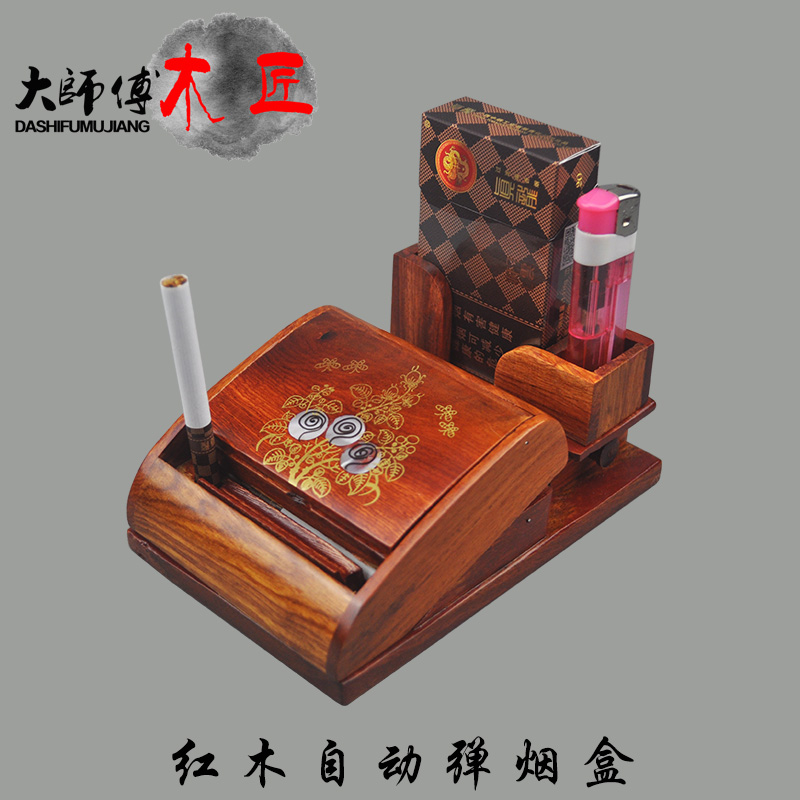 Red Wood Projectile Tobacco Box Flowers Pear Wood Automatic Smoke Lighter Creative Personality Hops Solid Wood Men 20 Loaded Cigarettes box