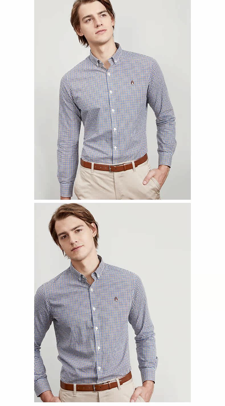 Hush Puppies 暇步士 男士全棉细格长袖衬衫 图4