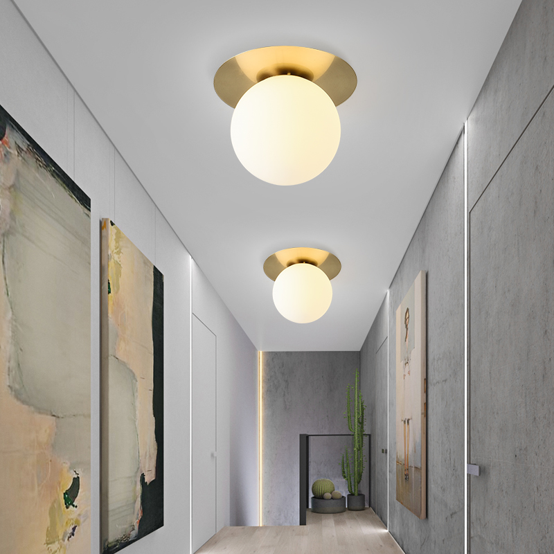 Nordic Full Copper Ceiling Light Entrance Hallway Aisle Balcony Xuan Guan Creative Glass Rear Modern Iron Art Suction Overhead Lights