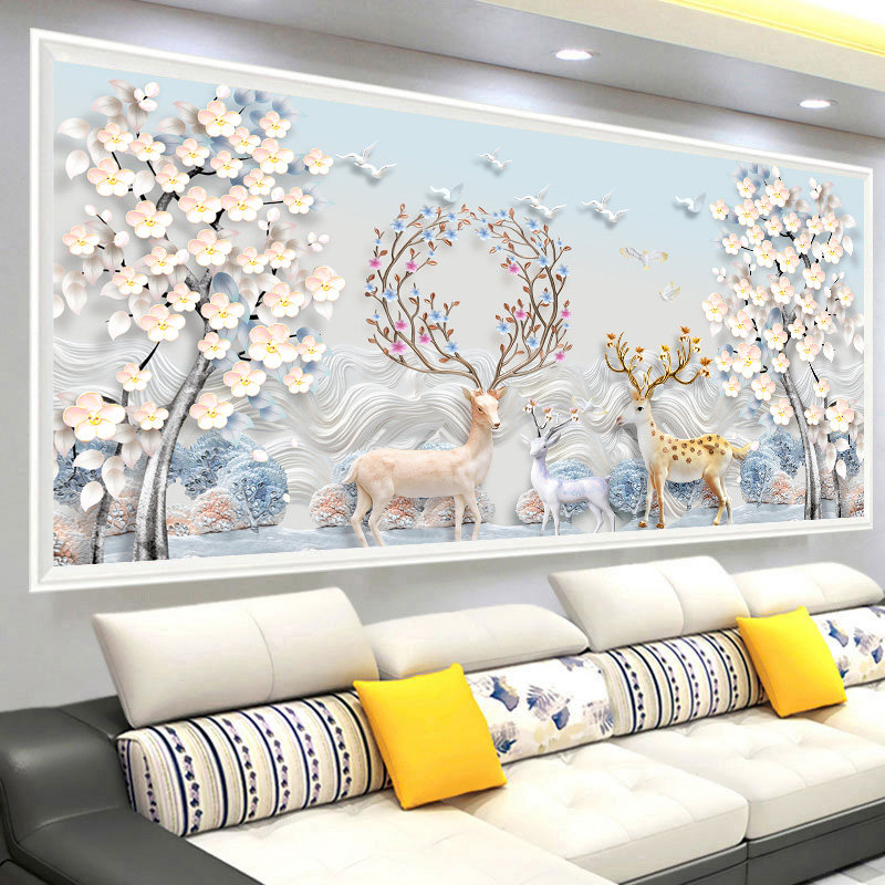 Mona Lisa Cross embroidered 2021 new line embroidered living room with great financial elk Luostyle scenery herself embroidered
