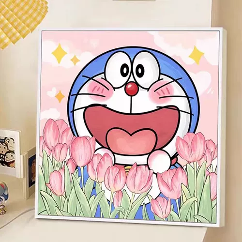 Doraemon Tulip Cross Emelcodery 2023 Новая вышитая линия гостиная маленькая мультфильм мультфильм простой начинающий маленький кусок