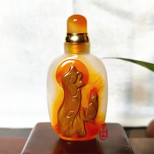 鼻烟容器巧雕鼻烟壶薄膛天然玛瑙俏色壶大容量鼻烟瓶中国风沉香罐