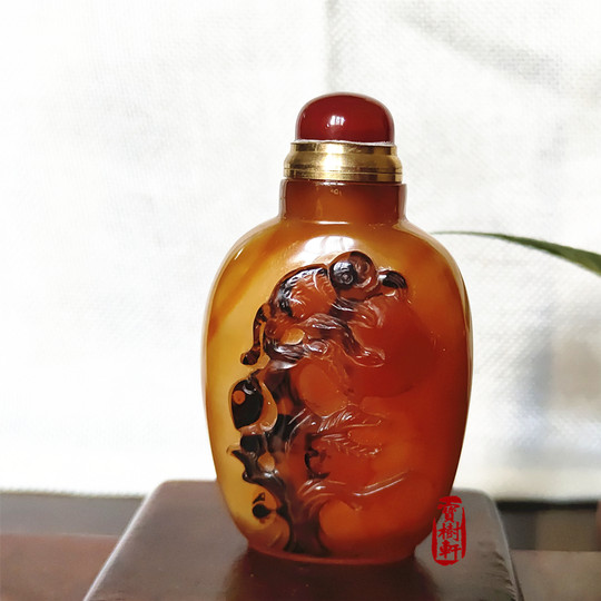 鼻烟容器巧雕鼻烟壶薄膛天然玛瑙俏色壶大容量鼻烟瓶中国风沉香罐