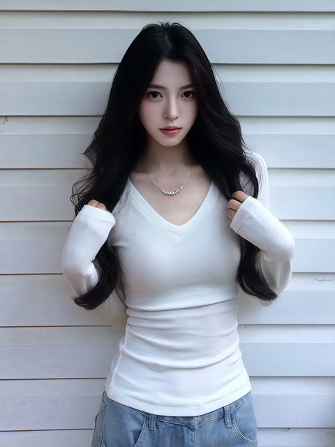 White Inner T-Shirt Base Layer for Women, Spring and Autumn 2026 New Style, Slim Fit, Shoulder-Length Sleeves, Slimming V-Neck Top for Women