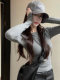 Gray Long-Sleeved Inner Layering T-Shirt for Women, Autumn and Winter 2025 New Style, Thin Fleece, Warm, Slim-Fitting, Simple Top