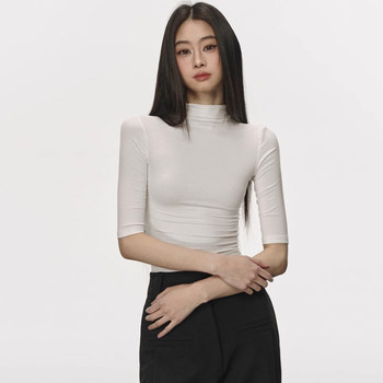 Half-High Collar, Mid-Sleeve, Tight-Fitting T-Shirt for Women, Spring and Autumn 2026 New Style, Slimming Half-Sleeve, Slim-Fit Five-Quarter Sleeve Top