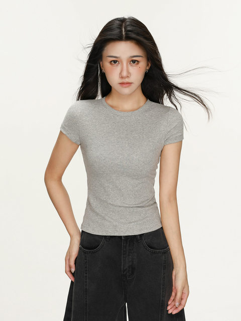 Beautiful Summer Short-Sleeve Regular Shoulder T-Shirt for Women, Summer European and American Style ins Simple Versatile Tight-Fitting Inner Wear Slimming Top