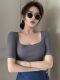 Square-Neck, Regular Shoulder, Mid-Sleeve T-Shirt for Women, Summer 2025 New Style, Figure-Flattering, American-Style Sexy Slim-Fit Top