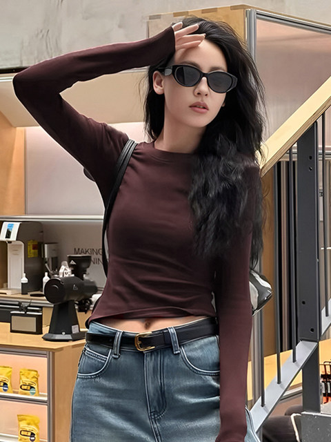 American Retro Style Tight-Fitting Long-Sleeve Base Shirt for Women, Autumn/Winter 2025 New Simple T-Shirt, Slim-Fit Inner Wear, Slimming Top