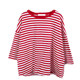 Red and White Striped Mid-Sleeve T-Shirt for Women, Batwing Sleeve, Loose Fit, Student Style, Ins Half-Sleeve Top, Summer and Autumn Korean Style Loose Base Shirt