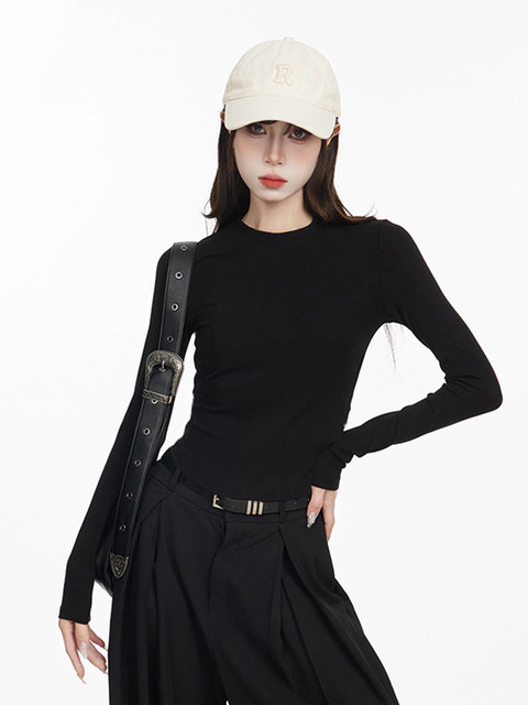 American-Style Hot Girl Stunning Long-Sleeve Base Layer Top for Women, Perfect for Layering in Autumn and Winter, Stylish and Slim-Fitting, Thin Fleece T-Shirt for Inner Wear