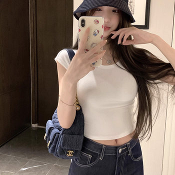 American-Style Hot Girl Tight-Fitting Short-Sleeved T-Shirt for Women in Summer, Very Stylish, High-Waisted, Slimming, Short Base Layer Top