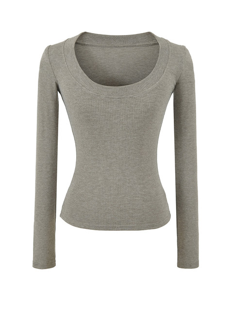 Trendy U-Neck Long-Sleeve T-Shirt for Women, Early Spring 2026 New Style, Can Be Worn Outside, Slim Fit, Versatile Base Shirt Top