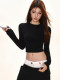 Pure Desire Hot Girl Round Neck Long Sleeve T-Shirt for Women, Early Autumn Korean Style, Waist-Cinching, Slimming, Inner Layering Top, Cropped Top