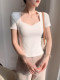 Trendy Design Sweetheart Neckline Short-Sleeve T-Shirt for Women, Spring/Summer 2026 New Stylish Slim-Fit Cropped Square-Neck Top